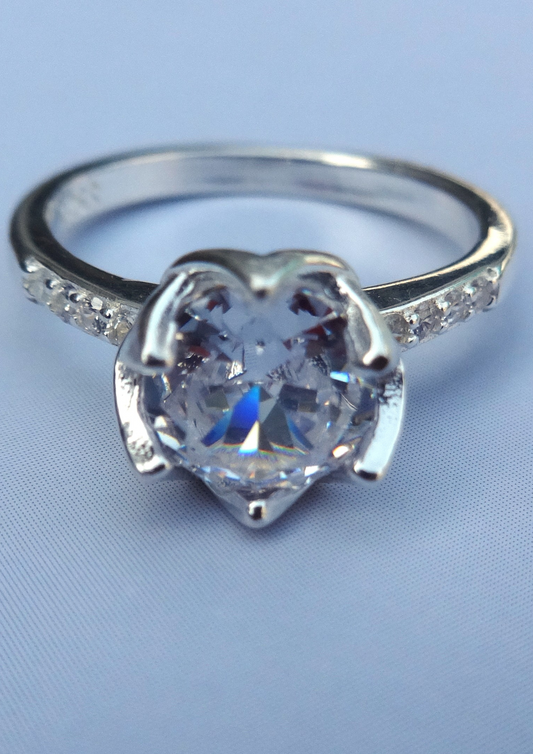 Heart Bloom Solitaire Ring